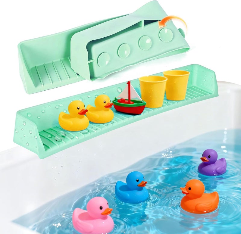 Himake Splash Guard for Bathtub Kids, Longer Silicone Bathtub Splash Guard with 11 Suction Cups, Bath Tub Play Shelf for Kids & Toy Holder, Prevent Water Spill in Bathroom, Green - Image 1